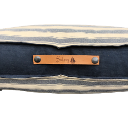 Pude 65 x 40, bl og hvide striber med mrk kant