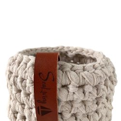 Hndlavet beige ribbonkurv lille