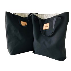 Shopper, sort m. stribet foer