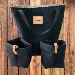 Shopper, sort m. stribet foer