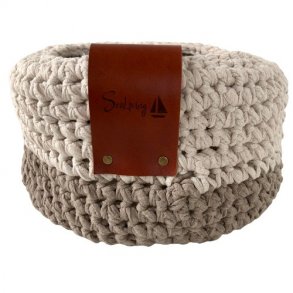 Hndlavet beige ribbonkurv stor