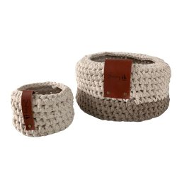 Hndlavet beige ribbonkurv stor