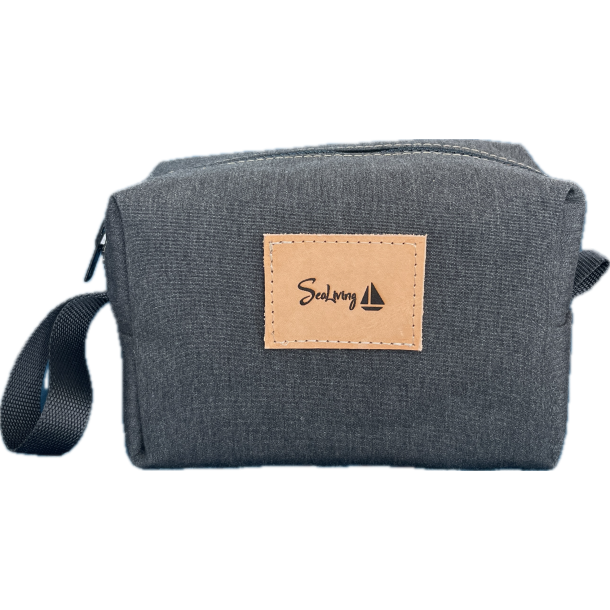 Toilettaske sort m. stribet foer